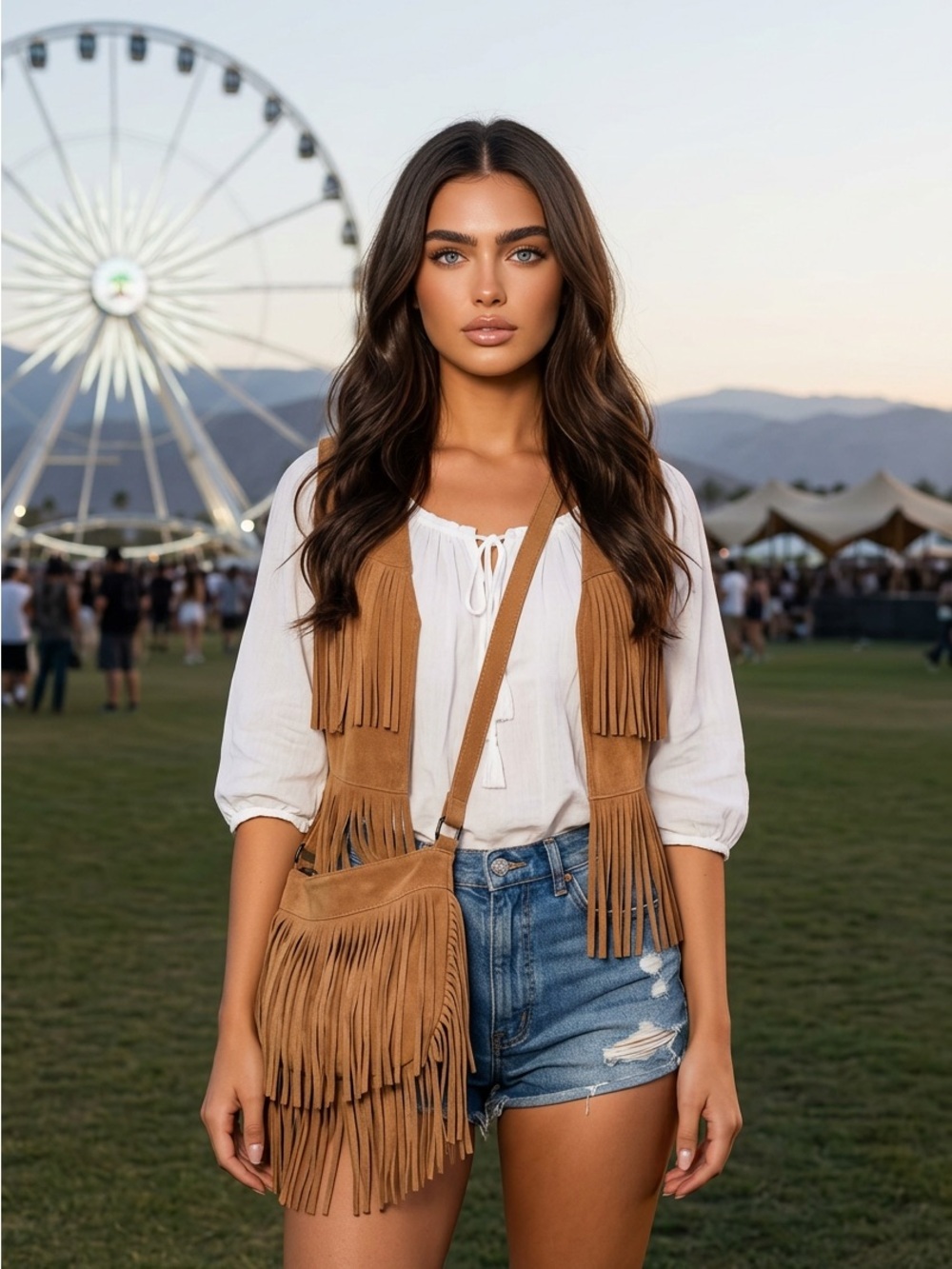 Boho Suede Fringe Crossbody Bag in Tan - Picture 8 of 13